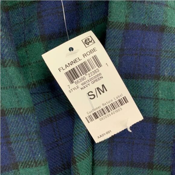 Club Room Mens Plaid Flannel Robe Pajamas Green S/M - Picture 4 of 5